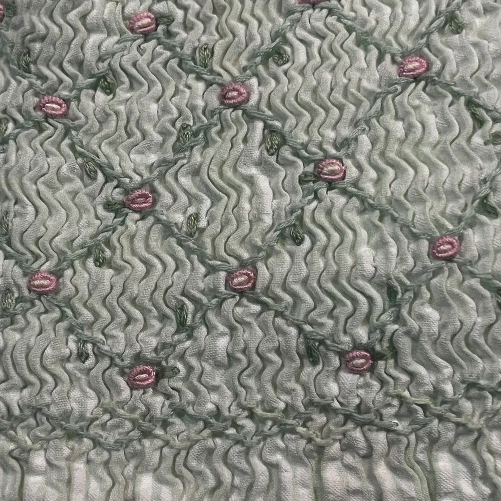 Ralph Lauren Girls‎ 6X Green Seersucker Smocked Floral Peter Pan Collar Dress